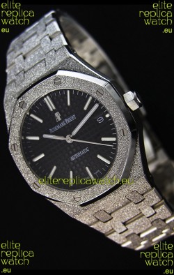 Audemars Piguet Royal Oak Frosted Self-Winding White Gold Black Dial 1:1 Mirror Replica Watch 