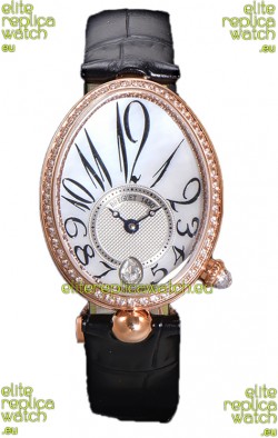 Breguet Reine De Naples Ladies Rose Gold Black Leather Swiss 1:1 Edition Replica Watch
