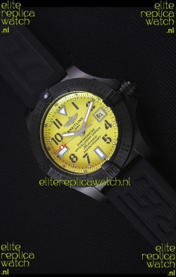 Breitling Avenger Blacksteel DLC Coated Swiss Replica Watch in Yellow Dial