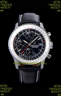 Breitling Navitimer 1 Chronograph 41MM Swiss Watch Black Dial in 904L Steel - Leather Strap
