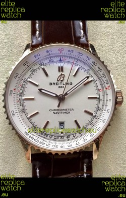 Breitling Navitimer 1 Automatic Swiss Replica Watch in White Dial Rose Gold Casing