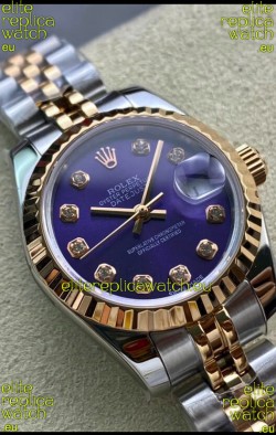 Rolex Datejust 28MM Swiss Replica in 904L Rose Gold Two Tone Case in Purple Dial - 1:1 Mirror Replica