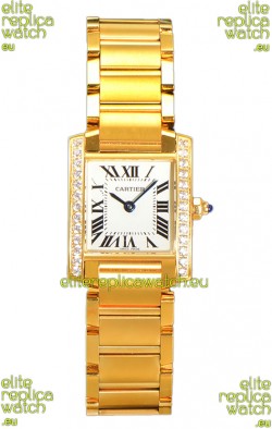 Cartier Tank Francaise Yellow Gold Diamonds Bezel Swiss Quartz Replica Watch 25.70MM