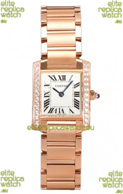 Cartier Tank Francaise Rose Gold Diamonds Bezel Swiss Quartz Replica Watch 25.70MM