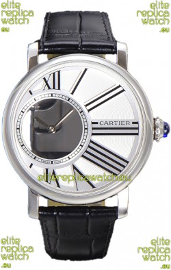 Rotonde De Cartier in Stainless Steel Casing - Leather Strap Swiss Quartz Replica Watch 