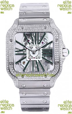 Santos De Cartier Watch in Skeleton Dial - Diamonds Bezel in Steel Casing Swiss Replica