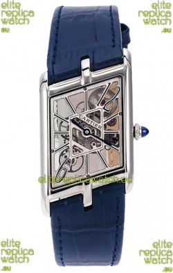 Cartier Tank Asymétrique Stainless Steel Casing Blue Strap Watch in Leather Strap Swiss Replica