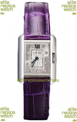Cartier Tank Anglaise Stainless Steel Watch in Purple Leather Strap Swiss Quartz Watch 30MM