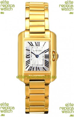Cartier Tank Anglaise Yellow Gold Watch in Steel Strap Swiss Quartz Watch 30MM