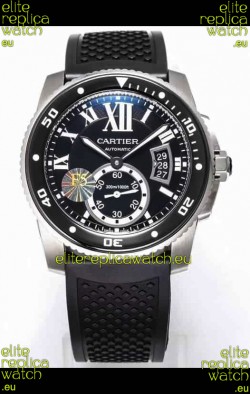 Calibre De Cartier Watch 42MM Black Dial Steel Case - 1:1 Mirror Replica Watch