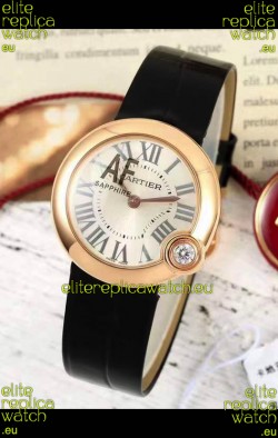 Ballon Blanc De Cartier Swiss Quartz Replica Watch in Rose Gold Casing Leather Strap 