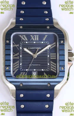 Santos De Cartier 1:1 Blue DLC Bezel Swiss Replica Watch 40MM - Rubber Strap