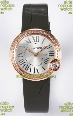 Ballon Blanc De Cartier Super Clone Watch 30MM in Rose Gold Casing Green Strap