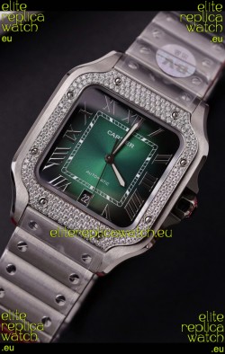 Cartier Santos De Cartier 904L Steel Green Dial Super Clone Replica 40MM Watch 
