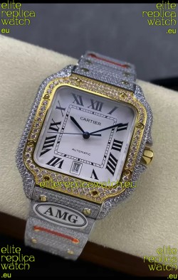 Cartier "Santos De Cartier" Two Tone White Dial 1:1 Mirror Replica - 40MM - Genuine Diamonds