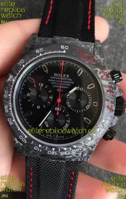 Rolex Daytona DiW Forged Cabon Casing 1:1 Mirror Replica with Nylon Strap - Full Black Dial 