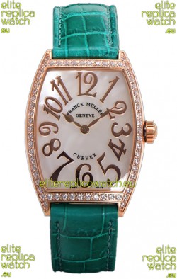 Franck Muller Cintree Curvex Mother of Pearl Dial Watch in Rose Gold Plating - Green Strap 