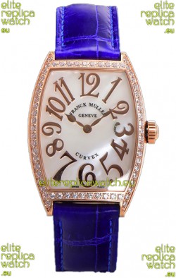 Franck Muller Cintree Curvex Mother of Pearl Dial Watch in Rose Gold Plating - Purple Strap 