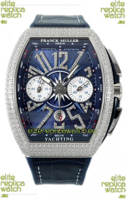 Franck Muller Vanguard V45 Chronograph 904L Steel Blue Dial with Diamonds Swiss Watch
