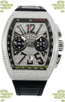 Franck Muller Vanguard V45 Chronograph 904L Steel Diamonds Embedded Dial Swiss Replica