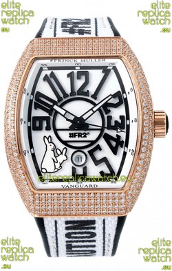 Franck Muller "Fr2nck" Vanguard Rabbit Edition Swiss Replica Watch in Rose Gold Diamonds