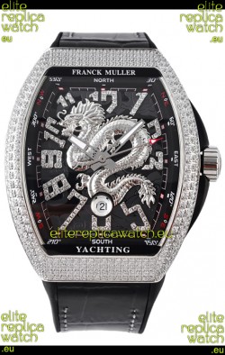Franck Muller Vanguard Yachting Dragon V45 Black Dial in Diamonds Bezel Swiss Replica