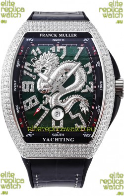 Franck Muller Vanguard Yachting Dragon V45 Green Dial in Diamonds Bezel Swiss Replica