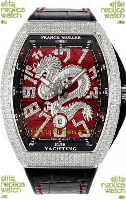 Franck Muller Vanguard Yachting Dragon V45 Red Dial in Rounded Diamonds Bezel Swiss Replica