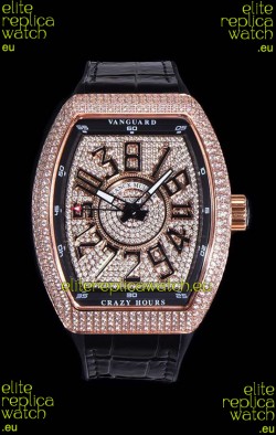 Franck Muller Vanguard Crazy Hours Edition in Rose Gold Plating - Black Numerals
