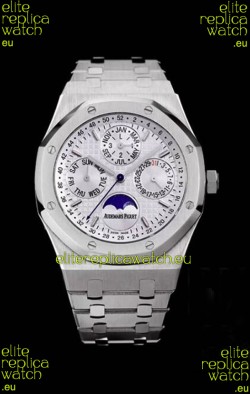 Audemars Piguet Royal Oak Perpetual Calendar Swiss Replica Steel Casing Watch in White Dial 