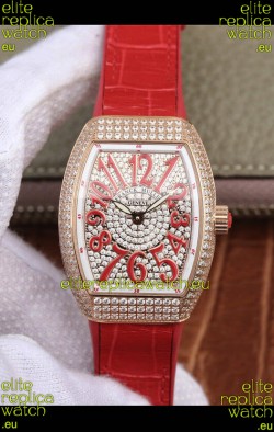 Franck Muller Vanguard Ladies 1:1 Mirror Swiss Replica Watch 32MM Wide Rose Gold Casing