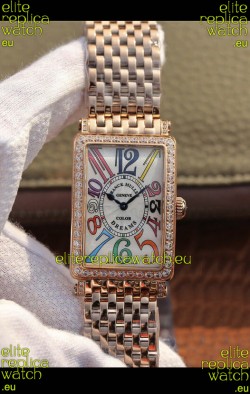 Franck Muller Long Island Pink Gold Swiss Watch in Swiss Quartz Movement Diamonds Bezel