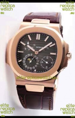 Patek Philippe Nautilus 5712/R 1:1 Quality Swiss Replica Watch in Brown Dial Leather Strap