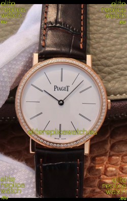 Piaget Altiplano G0A31114 1:1 Mirror Swiss Replica Watch in Rose Gold White Dial Diamonds Bezel