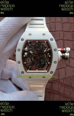 Richard Mille RM055 Ceramic Casing 1:1 Mirror Replica Watch in Rose Gold Dial in White Strap