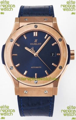 Hublot Super Clone Classic Fusion Rose Gold 42MM 1:1 Mirror Replica Watch Blue Dial