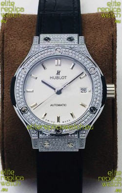 Hublot Classic Fusion Diamonds Steel White Dial 38MM Swiss Replica Watch 1:1 Mirror Quality
