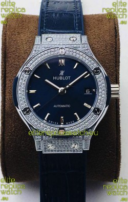 Hublot Classic Fusion Diamonds Steel Blue Dial 38MM Swiss Replica Watch 1:1 Mirror Quality