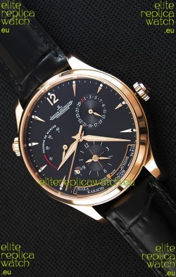 Jaeger LeCoultre Master Geographic Power Reserve Pink Gold Black Dial Swiss Replica Watch 