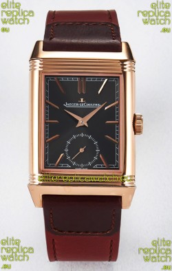 Jaeger-LeCoultre Reverso Super Clone DuoFace Green/White Rose Gold Replica Watch 