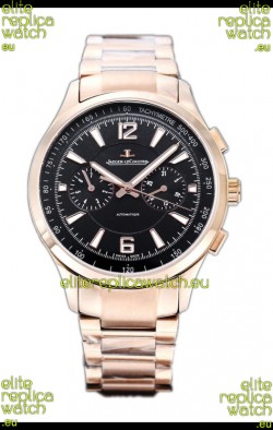 Jaeger LeCoultre Polaris Chronograph Rose Gold Casing Black Dial Swiss Replica Watch 