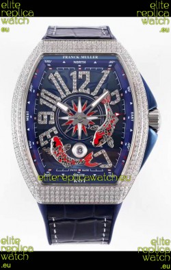 Franck Muller Vanguard KOI V45 YT SC DT AC BL KOI 2 Diamonds Embedded Swiss Replica Watch 