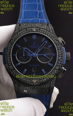 Hublot Classic Fusion Chronograph DLC Diamonds Casing Steel Dial 1:1 Mirror Replica Watch 