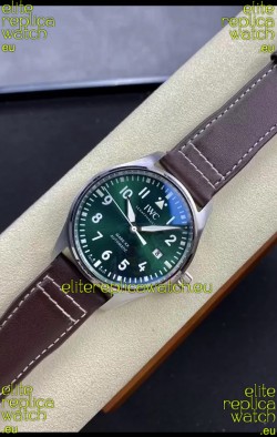 IWC Pilot MARK Series IW328205 1:1 Mirror Swiss Replica Watch in Green Dial Brown Strap