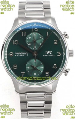 IWC Portuguese Chronograph Swiss Replica Watch in Steel Case Green Dial - 1:1 Mirror Replica Edition