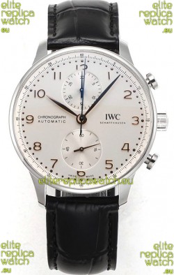 IWC Portuguese Chronograph Swiss Replica Watch in Steel Case Steel White Dial - 1:1 Mirror Replica Edition