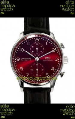 IWC Portuguese Chronograph Swiss Replica Watch in Steel Case Maroon Dial - 1:1 Mirror Replica Edition