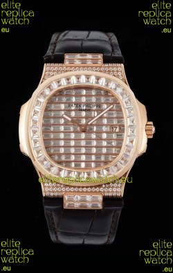 Patek Philippe Nautilus 5711/R Swiss Replica Watch 1:1 Mirror Replica in Rose Gold Diamonds Casing