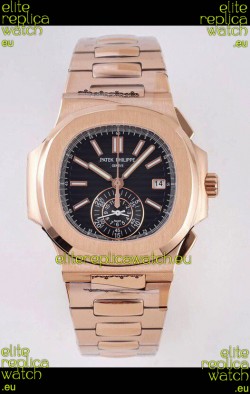 Patek Philippe Nautilus 5980/R Rose Gold 904L Steel Case in Black Dial - 1:1 Mirror Replica