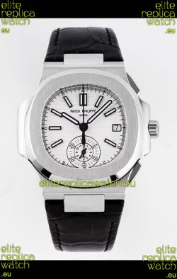 Patek Philippe Nautilus 5980/1A 904L Steel Case in White Dial Leather Strap - 1:1 Mirror Replica